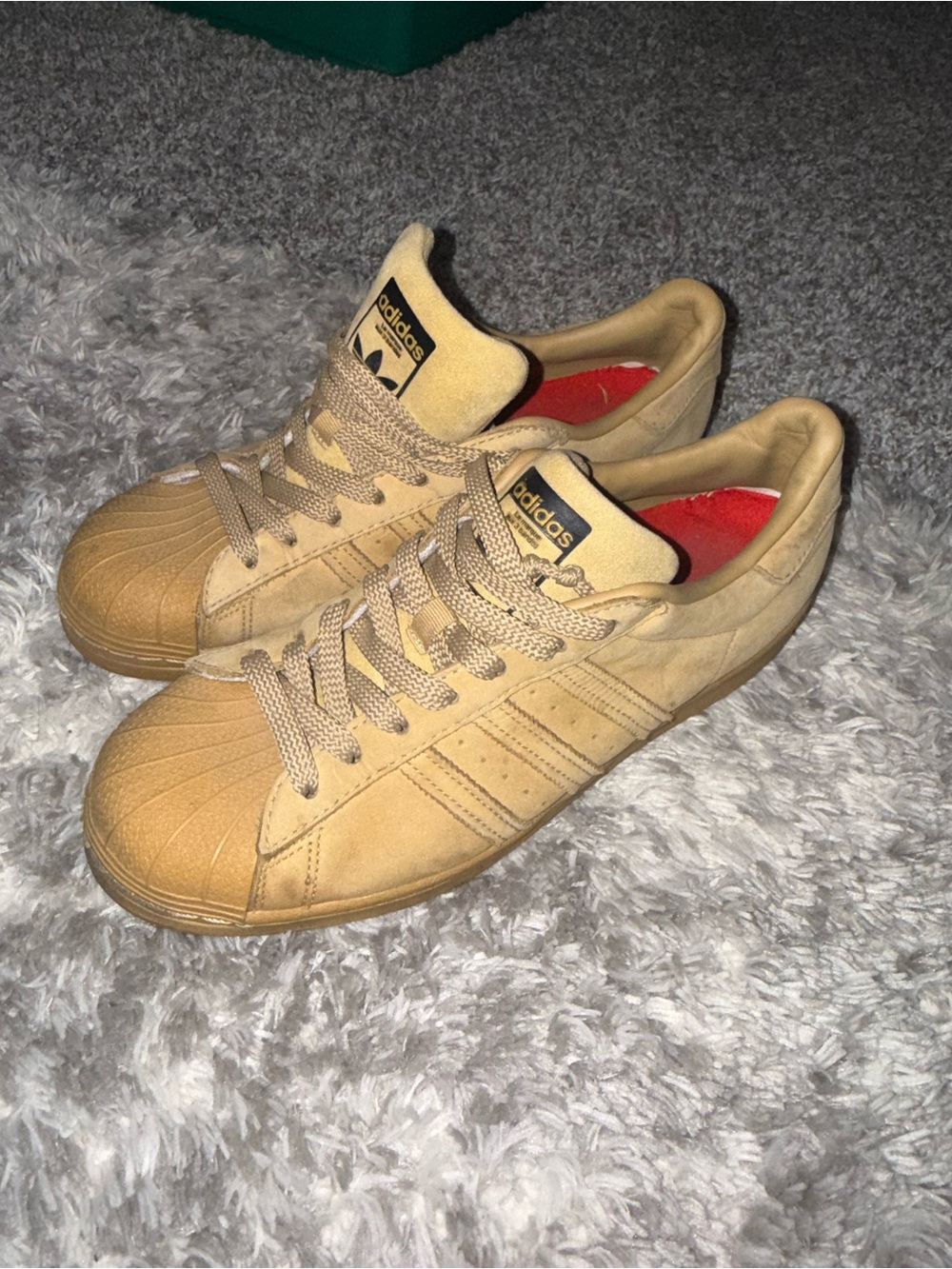 adidas Men’s Tan Suede Shell-Toe Sneakers